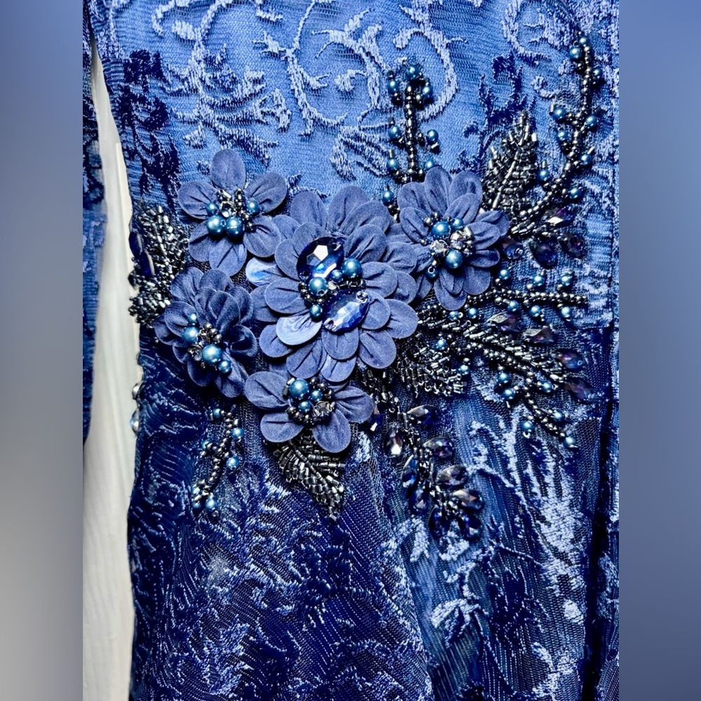 NWT MAC DUGGAL SZ 6 Midnight Blue Tea Length Sequin Gown #112181 - Picture 6 of 12